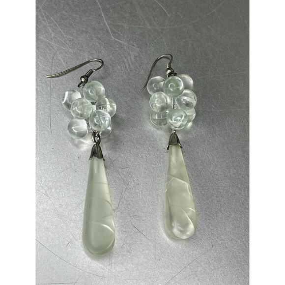 Large Acrylic Vintage Earrings Light Green Pierced Dangle Cluster Lightweight - Picture 1 of 3